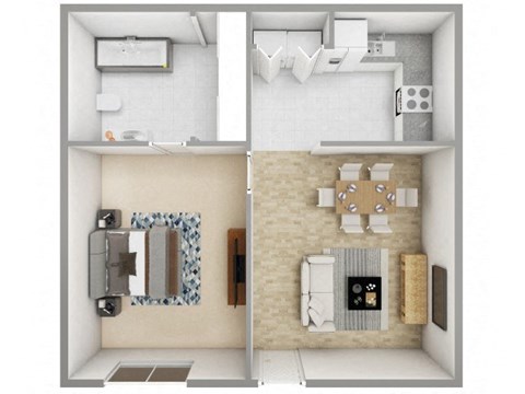 Floor plan for 1 bed, 1 bath, 760 sqft
